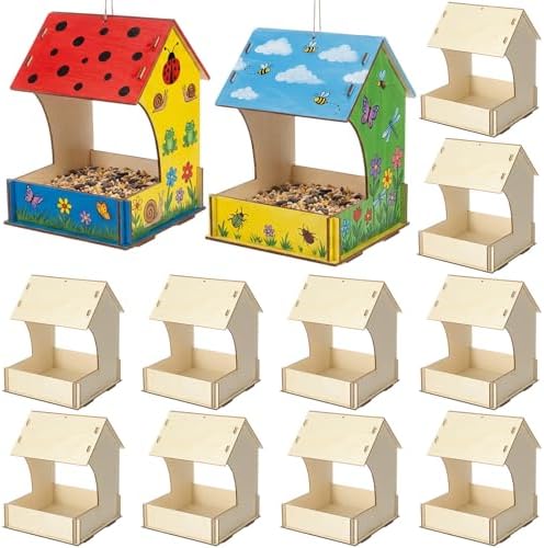 12 Pack Wooden Bird Feeder Kits Bulk Bird Houses to Paint Unfinished Craft by DoubleFill