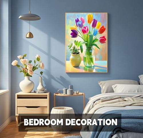 TINDAY Paint by Numbers Kit for Adults Paint by Number for Adults Beginner Tulip Painting by Number for Adult Flower on Canvas Acrylic Painting Wall Decor 16x20 in - Image 2