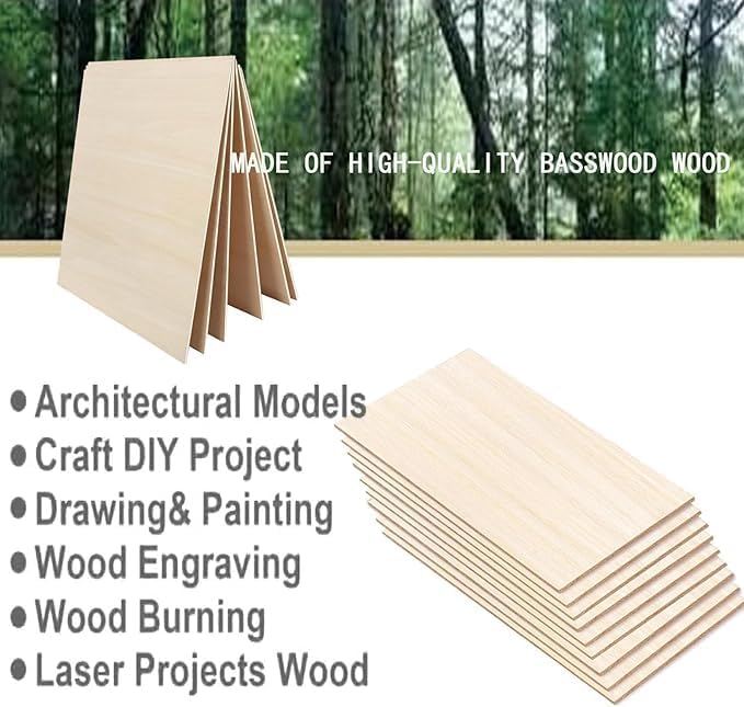 5 Pack 12"x12"x1/8 Basswood Sheets for Crafts- Thin Plywood Sheets - Balsa Wood Sheets -Unfinished Wood Boards for Painting,Laser Cutting,Engraving, Burning and CNC Cutting