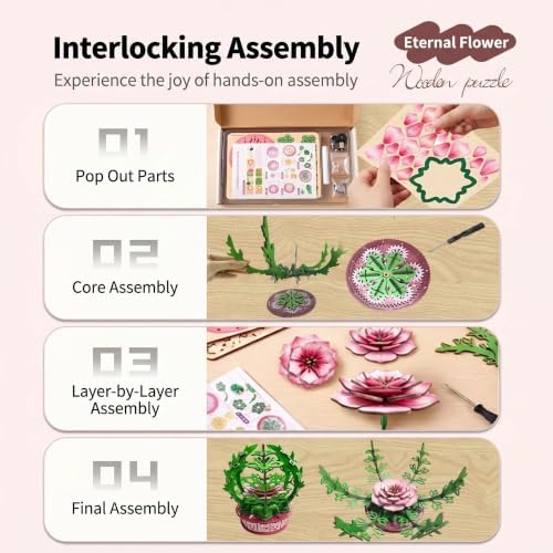 3D Wooden Puzzle Music Box for Adults, Peony Flower DIY Kit - Image 5
