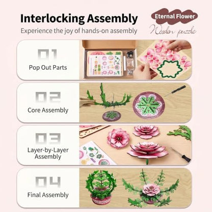 3D Wooden Puzzle Music Box for Adults, Peony Flower DIY Kit - Image 5