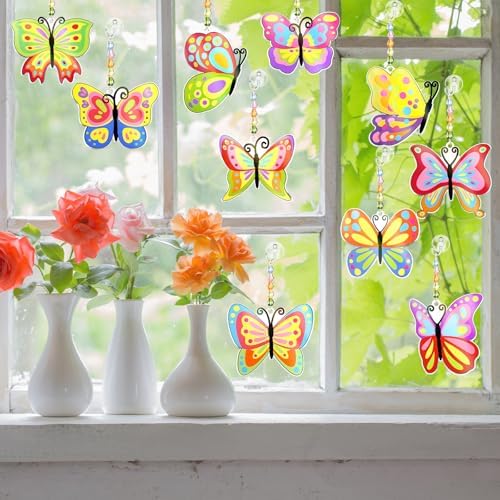 Dunzoom 30 Set Butterfly Suncatchers Kit Spring Summer DIY Window Suncatchers Craft Make Your Own Butterfly Suncatchers Ornaments Painting Craft Kits for Party Painting Activity Decoration - Image 5