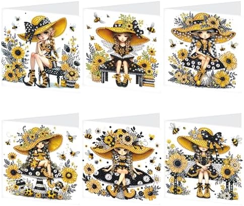 LazyFold 6Pcs DIY Diamond Art Painting Greeting Cards with Envelopes, Yellow Theme All Occasion Note Card Kit for Women, Handmade Thank You Birthday Friendship Cards Gift by LazyFold
