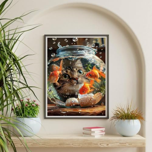 Cat Goldfish Paint by Numbers Kit for Adults Framed Canvas, Frameworkless - Image 6