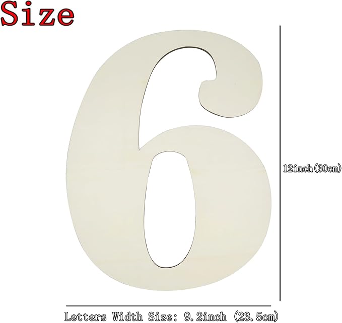 12 Inch Large Unfinished Wood Number, Paintable Unfinished Blank Wooden Numbers Board Unfinished Wood Slices for Birthday Wedding Graduate Party Wall Hang Decor - 6