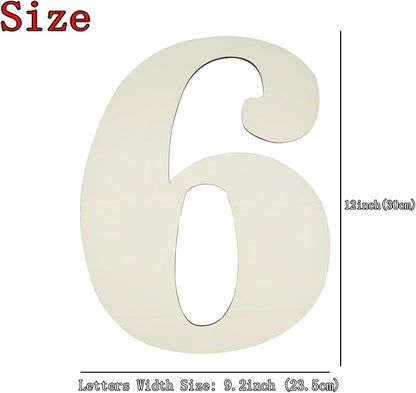 12 Inch Large Unfinished Wood Number, Paintable Unfinished Blank Wooden Numbers Board Unfinished Wood Slices for Birthday Wedding Graduate Party Wall Hang Decor - 6