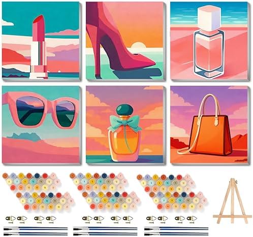 Canrichshop 6 Pack Framed Paint by Numbers Kit for Adults,Adult Paint-by-Number Kits on Canvas, DIY Oil Number Painting for Home Decor 8 x 8 inch by Canrichshop