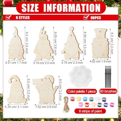 Gerrii 60 Sets Fall Wooden Gnome Ornament to Paint Autumn Crafts - Image 3