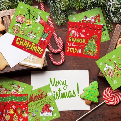Saillong 12 Pack Christmas Diamond Painting Greeting Card Kits DIY Lime Green Christmas Diamond Art Cards with Envelopes Xmas 5D Rhinestones Painting for Adults DIY Craft Family Friend Xmas Gifts - Image 7