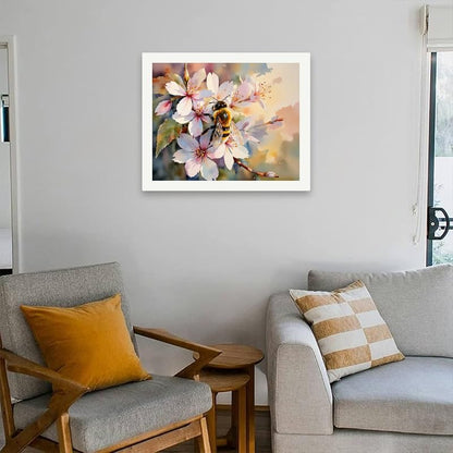 Floral Art Paint by Numbers Kit for Adults - DIY Bee on Cherry Blossoms Painting on Canvas 16x20 Inches, Acrylic Paint Set, Suitable for Beginners, Art for Home Decoration or Gifts - Image 4