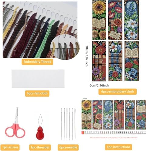 Mushroom Flowers Counted Cross Stitch Bookmark Kit for Adults Beginners - Image 2