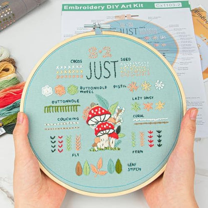 LX LERMX Embroidery Kit for Beginners Adults, 34 Stitch Techniques with Floral Patterns, Complete DIY Kit with Stamped Patterns, Hoop, Colorful Threads, Tools (Pattern 1) - Image 5