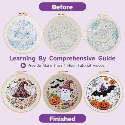 Halloween Embroidery Kit for Beginners with Pumpkin Ghost Patterns&Guide - Image 4