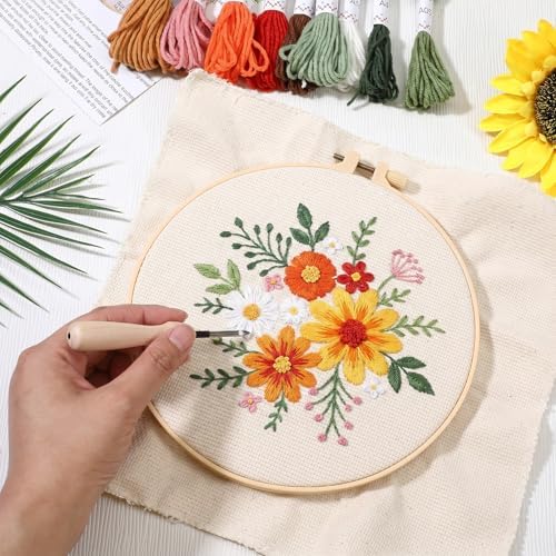 Lyksgir 3 Sets Punch Needle Kits, Flowers Punch Embroidery Kits - Image 7