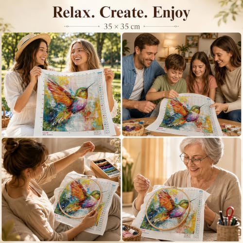 Colorful Hummingbird Stamped Cross Stitch Kits for Beginner 13.7x13.7 Inch - Image 7