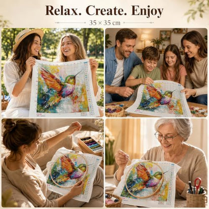 Colorful Hummingbird Stamped Cross Stitch Kits for Beginner 13.7x13.7 Inch - Image 7