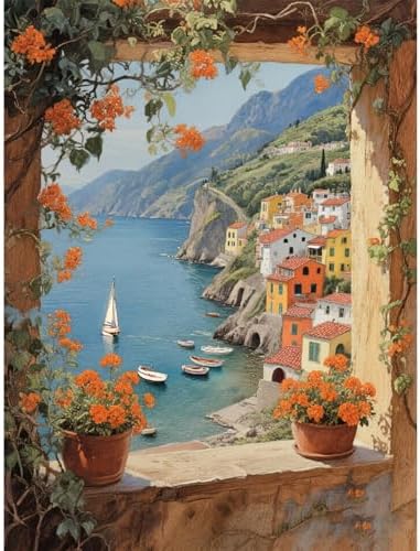 pchmcu Landscape Paint by Numbers Kits for Adults,Seaside Paint by Number for Adults Beginner, Paint by Numbers Kits on Canvas Without Frame for Home Wall Decor 16x20inch by PCHMCU