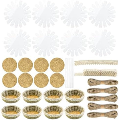 AOUXSEEM 8 Sets Basket Weaving Craft Kit for Beginners,DIY Burlap Style Desk Storage Small Parts Candy Cookies Bowls,8 inches Plastic Base and 109yd Jute Twine and Cork Linings & Lace by AOUXSEEM