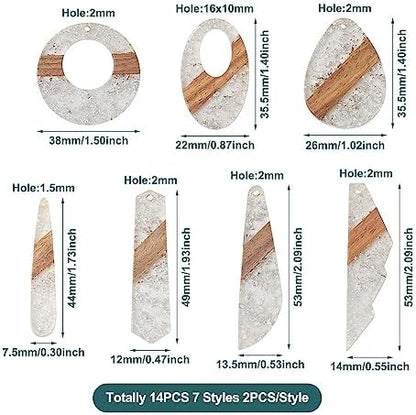 FASHEWELRY 14Pcs Resin Wood Earring Charms - Silver Foil Wooden Earring Blanks - Geometry Boho Charms - Round & Teardrop Pieces for Jewelry Making - Image 7