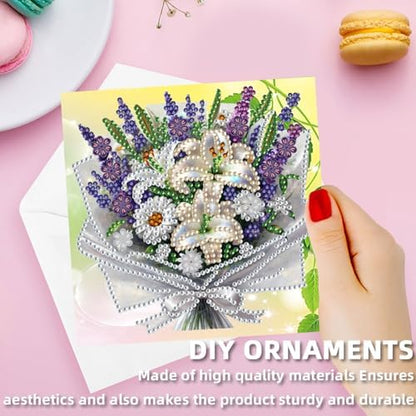 jinglinhh 12pcs Lavender Rose Lily Bouquet Diamond Art Painting Greeting Cards with Envelopes, DIY Card Making Kits for Adults, Diamond Art Christmas Cards for Birthday Holiday Postcards Craft Gifts - Image 7