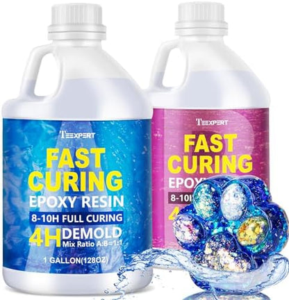 Teexpert Epoxy Resin - Fast Curing Resin 2 Gallon 4 Hours Demold Crystal Clear & Self-Leveling Casting Resin 8-10 Hours Quick Cure Epoxy Resin Kit for Jewelry, Ring, Keychains, Coaster, Wood, Molds by Teexpert
