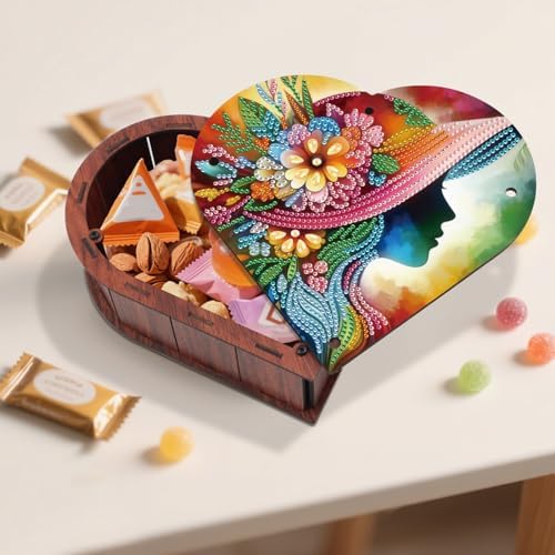 DIY Diamond Painting Storage Box Kit – Heart-Shaped Wooden Special Shaped Diamond Art Organizer, Decorative Gift Case for Jewelry, Accessories & Desktop Ornament (Elegant Lady) - Image 6
