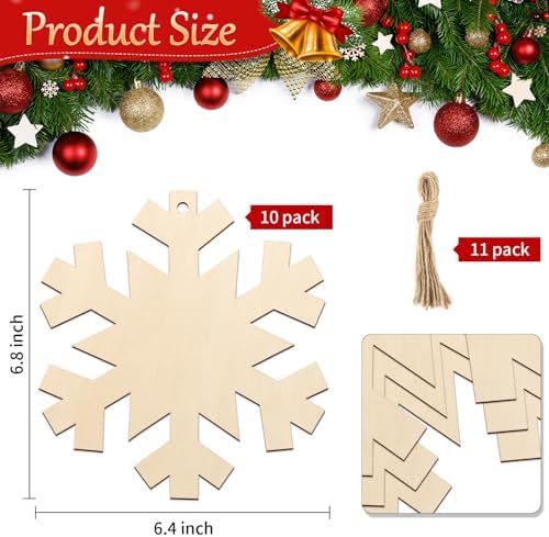 Large Size 7 inch Wooden Christmas Ornaments to Paint 10PCS, DIY Blank Snowflake Cutouts Unfinished Wood Ornament for Crafts Hanging Christmas Decorations, Wood Discs Ornament for Home Winter - Image 7