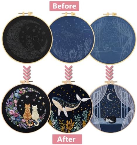 LYMIGER 3 Packs Embroidery Kit for Adults, Embroidery for Beginners (Night) - Image 2