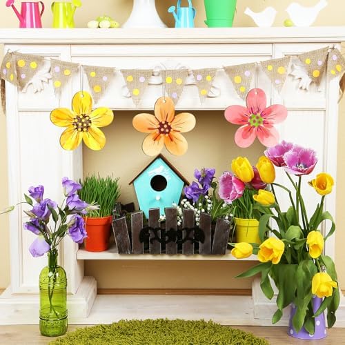 Large Size 7 inch Wooden Spring Ornaments to Paint, Wooden Flower Cutouts DIY Blank Unfinished Round Wood Discs Ornament for Crafts Hanging Decorations(10PCS) - Image 3