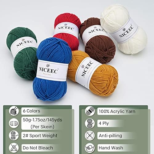 NICEEC 300g Soft Assorted Colors Yarn 100% Acrylic 870yds -Xmas - Image 4