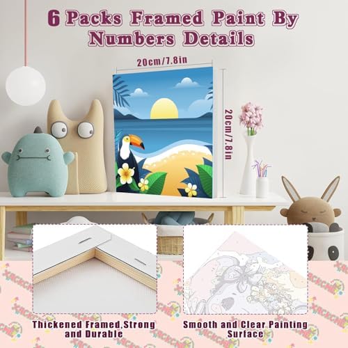 SYDYLH 6 Pack Framed Paint by Numbers for Adults and Kids Beginner，Landscape-Beach DIY Acrylic Painting Paint by Numbers Kits on Canvas for Kids Ages 4-8-12 Perfect for Home Wall Decor(8x8in) - Image 2