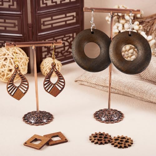 EEE ELECRELIVE 10 Pairs Wooden Dangle Earring Making Kit Wood Charms Teardrop Leaf Gear Rhombus Wooden Pendants with Earring Hooks Unfinished Wood Pendants for Bohemian Jewelry - Image 3