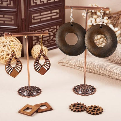 EEE ELECRELIVE 10 Pairs Wooden Dangle Earring Making Kit Wood Charms Teardrop Leaf Gear Rhombus Wooden Pendants with Earring Hooks Unfinished Wood Pendants for Bohemian Jewelry - Image 3