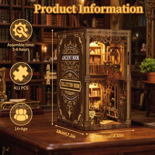 Book Nook Kit for Adult,3D Wooden Puzzles Bookshelf Insert Decor - Image 2