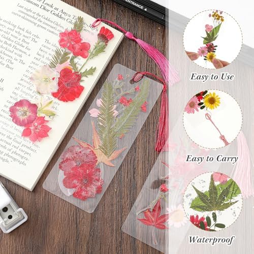 Fuyoooo 376 Pcs Pressed Flower Bookmark Kit,Red,2 x 6 Inch - Image 3