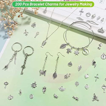Acejoz 200Pcs Silver Charms for Jewelry Making and Bracelets, Wholesale Bulk Assorted Mixed Tibetan Earring Charms for DIY Necklace Bracelet Jewelry Making and Crafting - Image 6