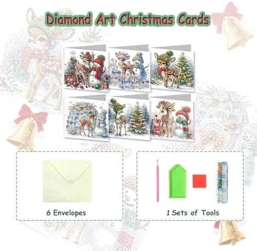 6 Pcs Diamond Painting Birthday Greeting Cards Kits for adults, 5D Handmade Diamond Art Birthday Card with Envelopes, DIY Greeting Cards Making Kits for friends Women Mom Grandma (Deer) - Image 3