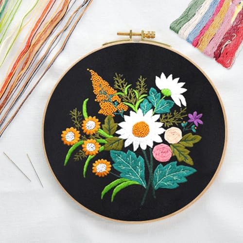 CREAWONDER Canvas Tote Bag Embroidery Kit with Pattern for Beginners, Arts and DIY Embroidery Crafts Kits for Adults, Include Instructions, Thimble, Embroidery Hoops, Color Threads and Tool - Image 3
