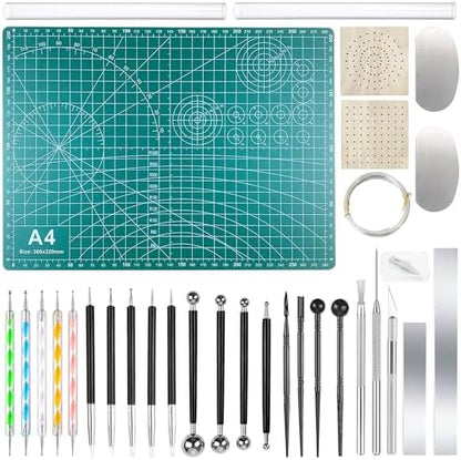 Yayatty Polymer Clay Tools, Acrylic Clay Roller, Acrylic Sheet, Rotary Cutting Mat, Round Polymer Clay Cutters with Clay Slicer Blade for Pottery and Sculpture, 42 PCS by Yayatty