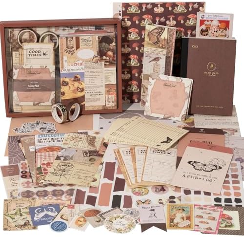 JOYCHOIC Vintage Junk Journal Supplies Kit, Brown Scrapbook Supplies, Scrapbooking and Journaling Materials, Large Collection for Women, Stationery DIY Arts Craft, Adults by JOYCHOIC