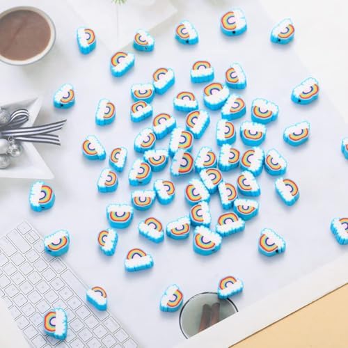 100pcs Blue Horizontal Hole Rainbow Polymer Clay Spacer Beads for Women Jewelry Making DIY Bracelet Necklace Hair Clip Accessories (Horizontal Hole Rainbow) - Image 6