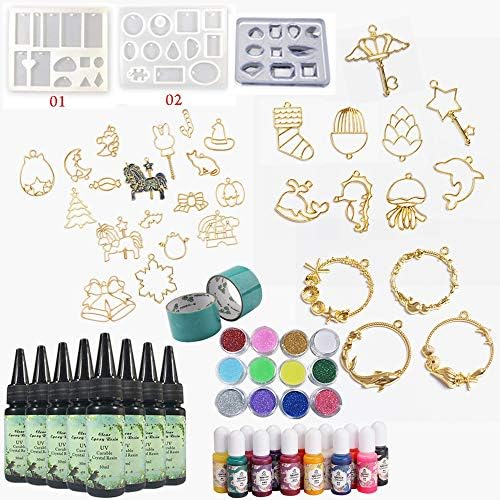 UV Resin Kit with Molds + Open Back Bezels + Pigment Liquid Colorants, Come with Holographic Glitter & Tapes | Crystal Clear Epoxy Resin for Jewelry Making Pendants Keychains Drop Earrings by VidaRosa