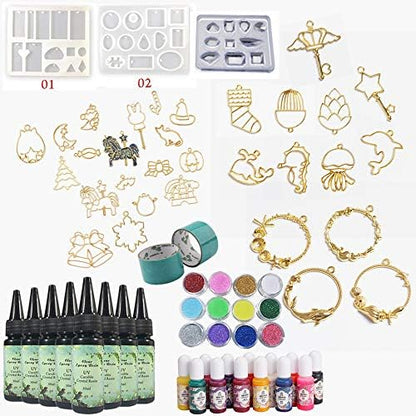 UV Resin Kit with Molds + Open Back Bezels + Pigment Liquid Colorants, Come with Holographic Glitter & Tapes | Crystal Clear Epoxy Resin for Jewelry Making Pendants Keychains Drop Earrings by VidaRosa