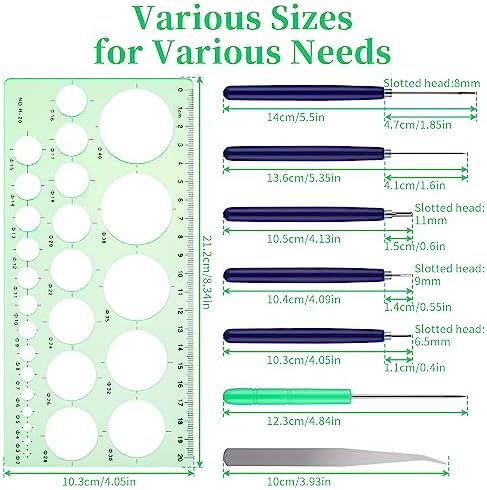 Bewudy 8 Pcs Paper Quilling Tools Slotted Kit, Assorted Sizes Rolling Curling Quilling Needle Pen, Geometry Ruler, Art Craft DIY Paper Card Making Project Tools Multifunction Slotted Quilling Tool Set - Image 2