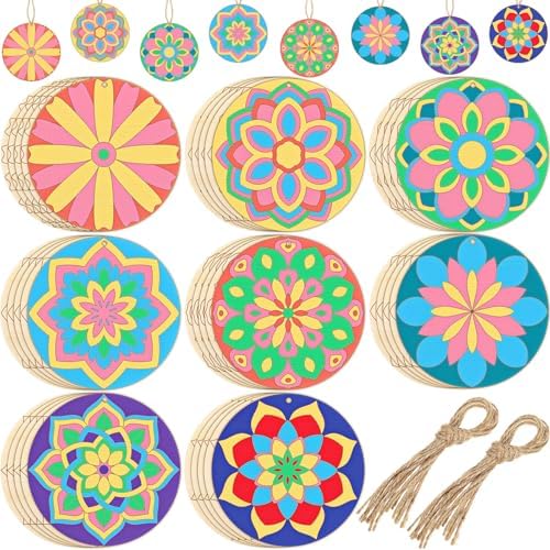Blosssound 40 Pcs Unfinished Wood Mandala to Paint, Stylish by Blosssound