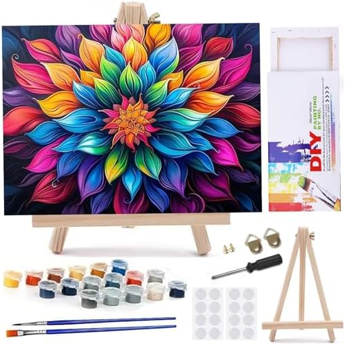 MaiMMaledy Paint by Numbers Kit for Adults Beginners Canvas Pictures with Framed Drawing Painting Acrylic Pigment with Wooden Triangle Easel Colorful Flowers 8Wx12L inch by MaiMMaledy
