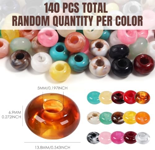 140PCS Large Hole Beads DIY Jewelry Making Kit, 14mm Acrylic Rondelle Multi‑Color Smooth Loose Beads for Keychains Bracelet Necklace Craft Carabiner Bag Charms - Image 2
