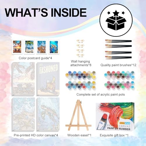 4 Pack Framed Paint by Numbers Kit for Adults with Wooden Easel, Beach - Image 5