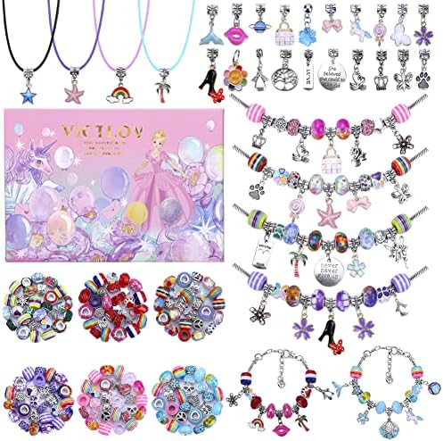 VICTLOV Charm Bracelet Making Kit, DIY Craft for Girls, Unicorn/Mermaid Crafts Gifts Set for Arts and Crafts for Girls Teens Ages 5-12 by VICTLOV
