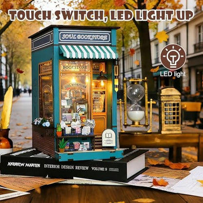 Book Nook Kit, 3D Wooden Puzzles Bookstore Miniature House with LED Light - Image 4